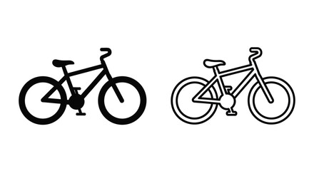 Fototapeta premium Two black and white outline illustrations of classic bicycles are displayed