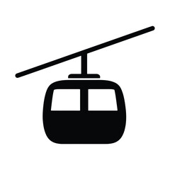 Fototapeta premium A simple black silhouette icon of a cable car suspended from a wire for transport and travel use