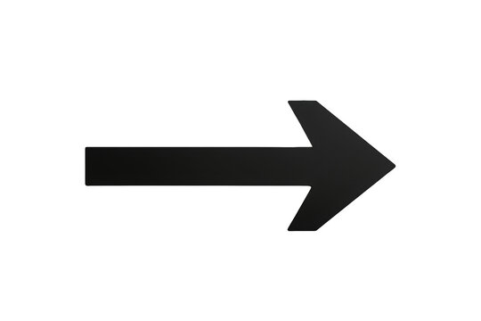Black arrow pointer symbol indicating right direction, navigation, motion, progress, and next step with transparent background