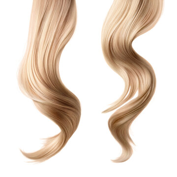 Set of blonde hair extension strands showing different curl patterns from loose waves to tight curls. Hair texture chart and perm concept for salon marketing. Generative AI.
