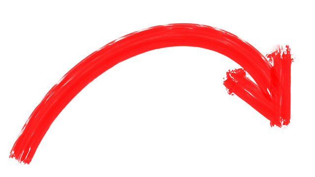 Red painted brush stroke curved arrow pointing right