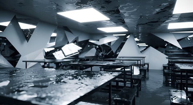 Futuristic Laboratory with Broken Computer Monitors.