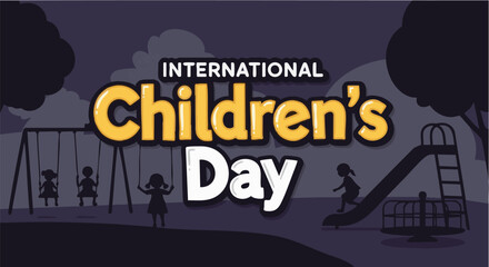 Obraz premium International Childrens Day celebration in dark silhouette with yellow and white text for greeting card