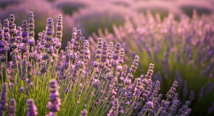 Obraz premium A Vibrant Field of Blooming Purple Lavender Flowers in Serene Outdoor Light
