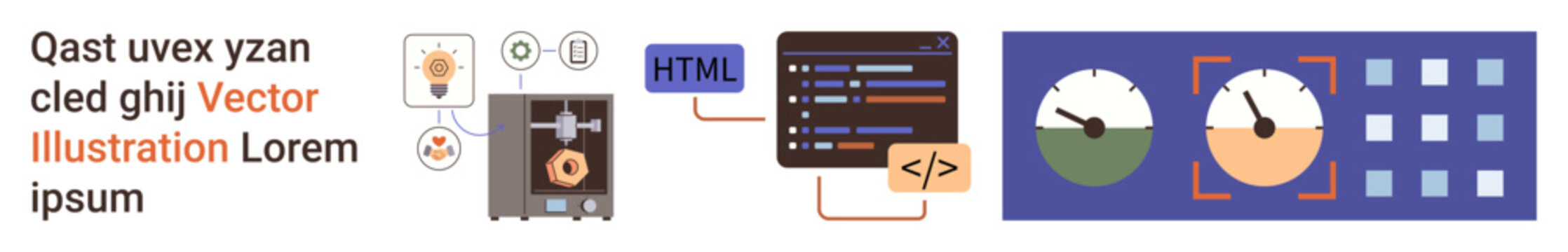 Data processing, cybersecurity, coding, automation, software systems, programming. Processing unit, HTML tags and dashboard visuals displayed. Data processing and cybersecurity workflow concepts