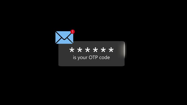 Receiving an Otp Code Through a Message on the Black Screen, Ready to Use for Secure Login. Cyber Security, Data Protection and Secure Internet Access.