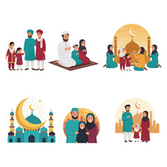 Fototapeta premium Islamic Family and Mosque Scenes vectors 2916