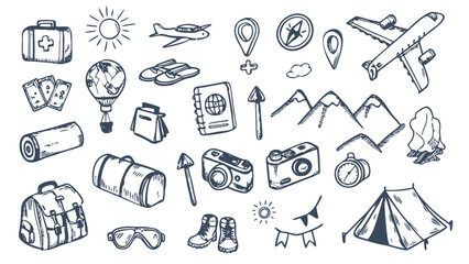 Fototapeta premium Hand drawn doodle Travel & Adventure elements. Vintage clipart