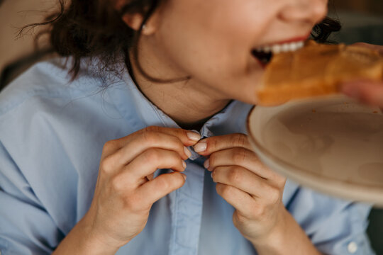 Woman getting ready, breakfast, multi-tasking morning routine