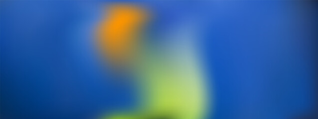 Spring blur daffodil flower and leaves gradient background. Gentle orange floral on blue gradation summer background. Vector yellow soft focus wildflowers on fashion backdrop. Plant blurred template.