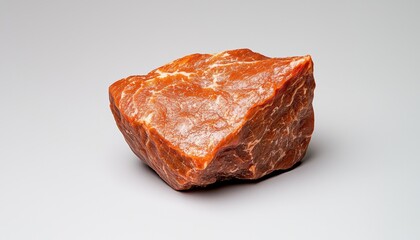 Fototapeta premium Reddish Brown Amber Fossil Mineral Isolated Against a Neutral Grey Background