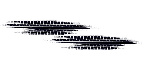 Grunge tire track, wheel braking marks. Truck, car or motorcycle tread pattern silhouette. Auto race, motorsport, speed racing design element. Vector illustration © ribut