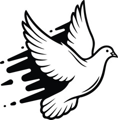 Obraz premium Silhouette of a flying dove with dynamic motion effect vector illustration