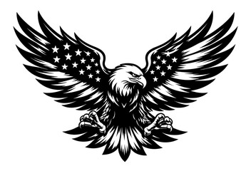 Obraz premium Majestic Bald Eagle Silhouette With American Flag Wings, Patriotic USA National Bird Illustration For Independence Day Graphics