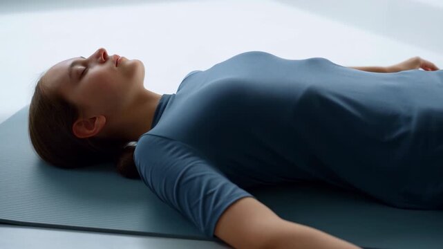 Calm Woman Practicing Mindful Breathing. Serene Woman Unwinding With Soothing Natural Light