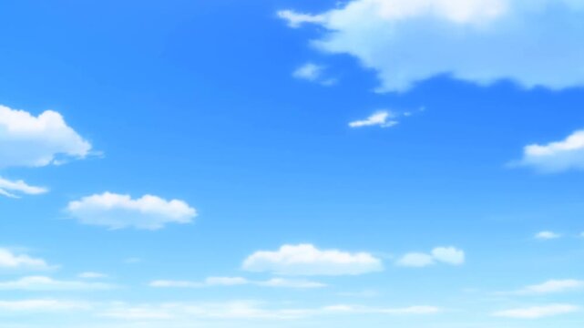 Clear blue sky with fluffy white clouds drifting peacefully. Represents tranquility, freedom, and the beauty of nature
