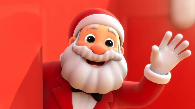 Animated Santa Claus peeking from behind a wall, spreading holiday cheer and joy. A festive character symbolizing Christmas spirit and celebration