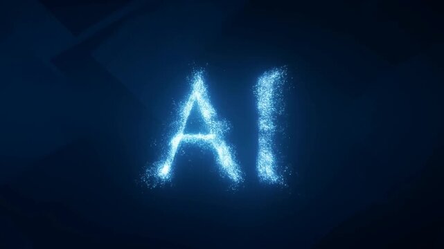 Glowing particles forming the letters "AI" against a dark background. Represents the emergence and significance of artificial intelligence in modern technology
