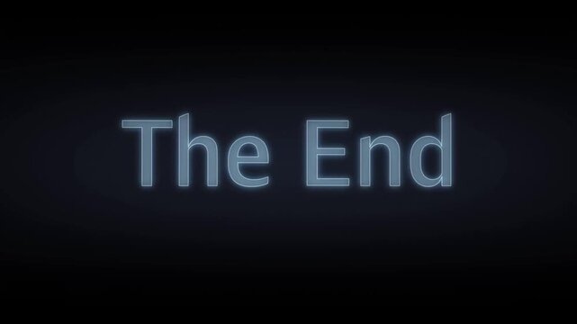 "The End title screen with glowing text effect. Represents conclusion, finality, and closure in storytelling or presentations