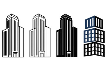 Obraz premium Stylized skyscraper illustrations in varied shading and design, showcasing architectural diversity from classic towers to modern cubic structures.