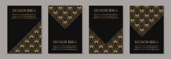 Modern geometric luxury black backgrounds for business or greeting cards with golden rhombuses in art deco style © Anna R
