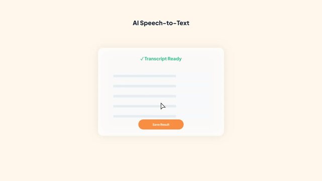 AI Speech-to-Text Transcription Tool with Audio File Analysis and Transcript Ready Screen