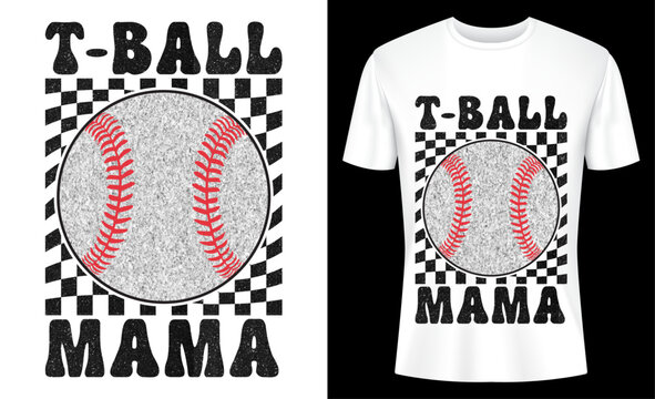 Retro T-Ball Mama Glitter Baseball T-Shirt Design Vector