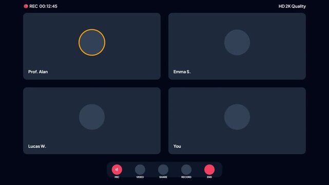 Online education lecture video conference interface with loading screen and active teacher indicator