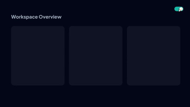 Modern Tech Dashboard Interface with Blue Dark Mode Toggle Switch and Grid Layout