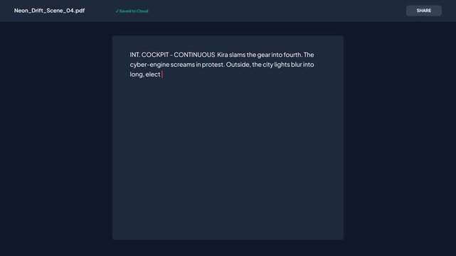 Screenplay Script Editor Interface for Film Production with Scene Drafting and Collaborative Sharing