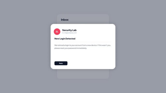 Security Alert Email Notification Warning of a New Login Detected on a User Account