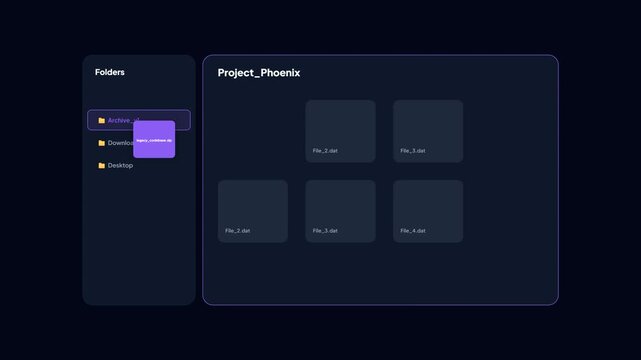 Moving computer file into folder archive digital file management interface animation
