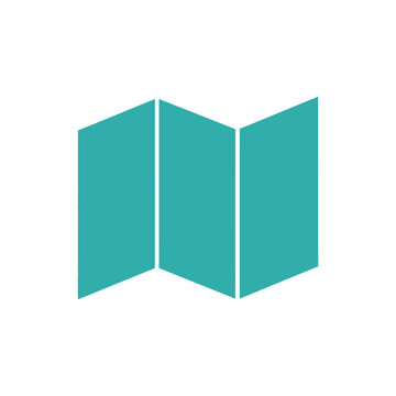 Abstract teal icon resembling a folded map or brochure.