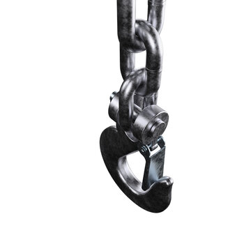 Heavy-duty metal chain with robust clevis grab hook, designed for industrial lifting, towing, and securing. Strong links emphasize durability, reliability, and mechanical strength in heavy operatio
