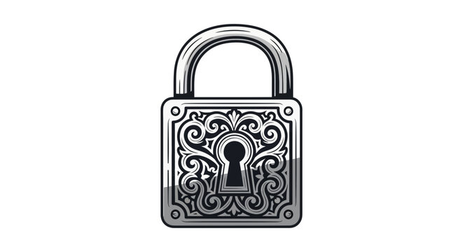 Illustration of a decorative padlock with intricate patterns and a keyhole.