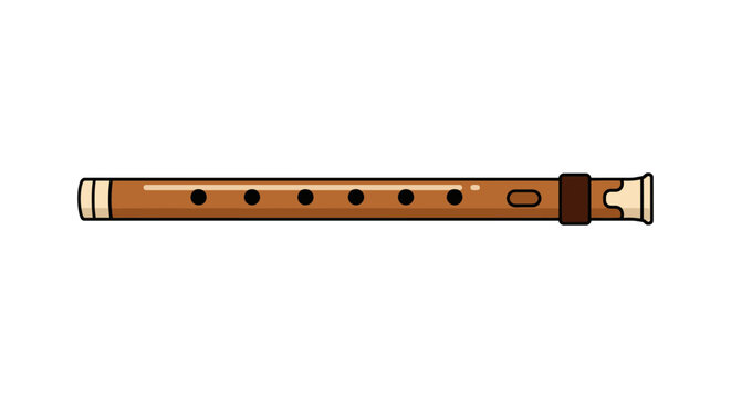 A wooden flute with finger holes and mouthpiece for playing music.