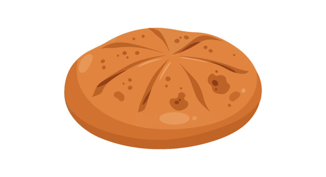 Illustration of a round, brown cookie with chocolate chips.