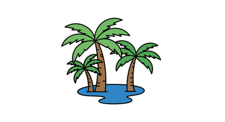 Obraz premium Cartoon illustration of three palm trees growing on an island.