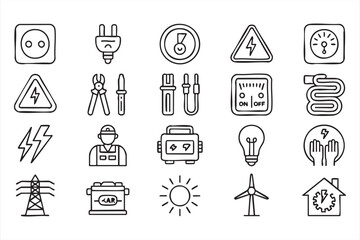 Fototapeta premium Minimal Energy Symbol Set with Plug Lightning and Smart Home Concepts