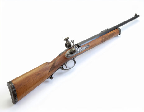 an antique muzzle-loading rifle on a white background