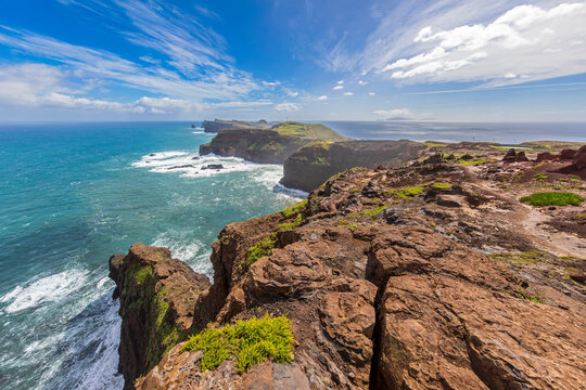 Colorful cliffs and Atlantic Ocean at Ponta de Sao Lourenco Madeira