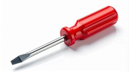 Fototapeta premium Red Handled Screwdriver Isolated on White Background for Home Repair and Improvement Projects.