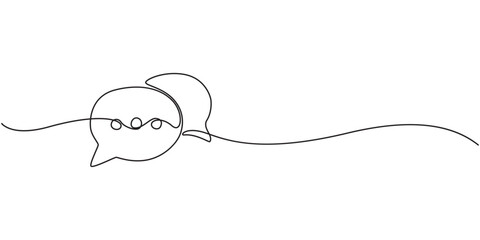 Obraz premium Speech bubbles continuous one line drawing, Empty speech bubbles minimalist linear black sketch vector illustration, Speech bubble continuous one line art drawing dual conversation dialogue speech