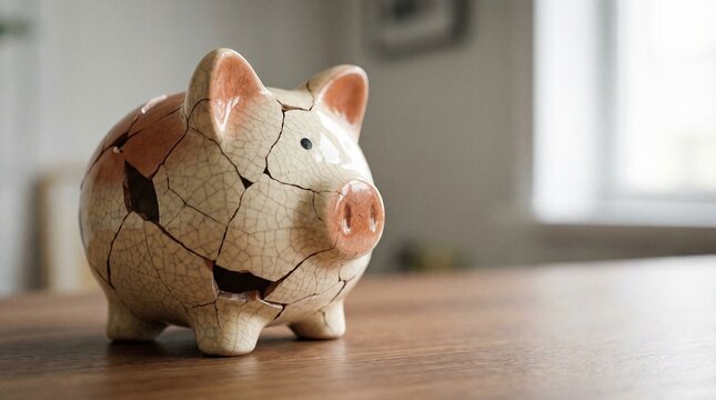 A broken piggy bank that reveals economic problems and inflation.