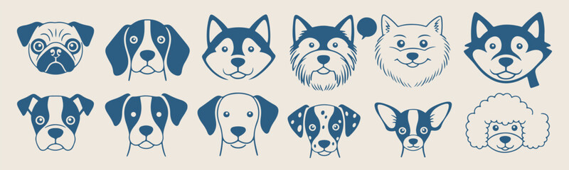  Dog portraits sketch, puppy breed doodles, canine head illustrations, hand drawn pets, animal lover graphics, husky and retriever icons, domestic dog art. © Geetaroy