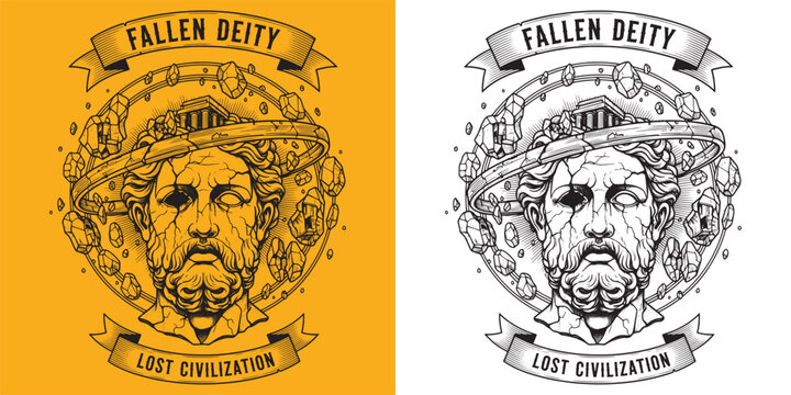 Fallen Deity Lost Civilization Ancient Greek God Statue Head Ruins