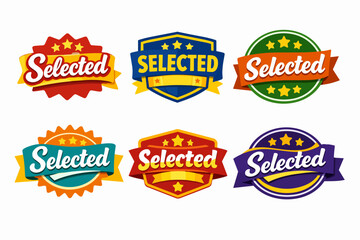 Obraz premium Selected badges set with stars and ribbons, representing best choice, premium product, and top quality award