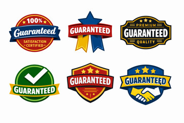 Fototapeta premium Guaranteed badges and labels collection emphasizing satisfaction, quality, and trust in services and products