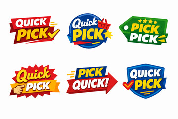 Fototapeta premium Quick pick labels collection for retail and shopping promotions, offering fast selection concepts