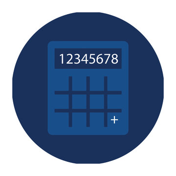 Blue vector of a calculator with numeric keypad and display showing 12345678